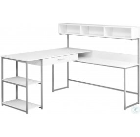 White and Silver Corner Computer Desk