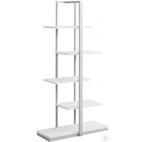 7233 60" White And Silver Metal Bookcase