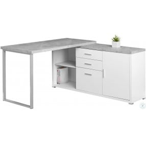 60" White And Cement Look Computer Desk