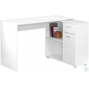 46" White Computer Desk with Storage Cabinet