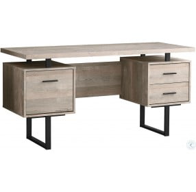 Taupe Wood and Black Metal 60" Computer Desk