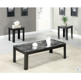 7843P Black / Grey Marble-Look Top 3Pcs Table Set