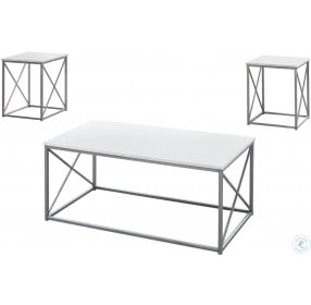 White and Silver 3 Piece Occasional Table Set