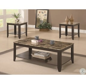7984P Cappuccino Marble Look Top 3 Piece Table Set