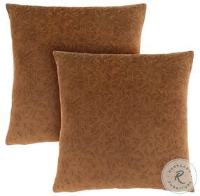 9269 Light Brown Floral Velvet 18" Pillow Set Of 2
