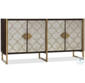 Classic Dark Wood And Matte Gold Credenza