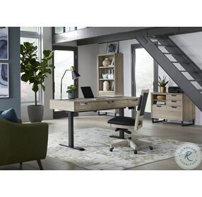 Harper Point Bleached Khaki 60" Adjustable Lift Top Home Office Set