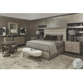 Linea Cerused Greige Upholstered Channel Bedroom Set