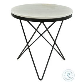 Haley White Marble And Black End Table