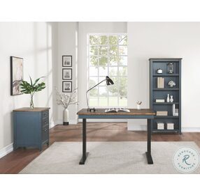 Fairmont Farmhouse Blue Adjustable Height Electric Sit Stand Home Office Set