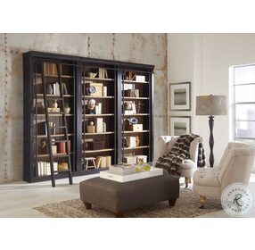 Toulouse Aged Ebony 3 Piece Tall Bookcase Wall with Ladder