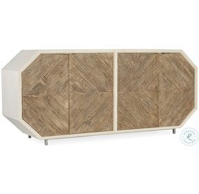 Commerce And Market Crackled White And Natural Wood Angles Credenza