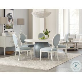 Serenity Textured Sandblasted White And Blue Gray Faux Stone Laguna Round Dining Room Set