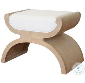 Janna White Linen And Cerused Oak Curved Stool