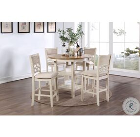 Mitchell Two Tone Bisque And Brown 5 Piece Counter Height Dining Set