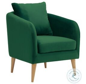 Zoe Emerald And Wooden Leg Accent Chair