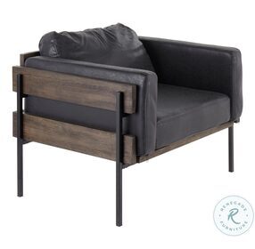Kari Black Metal Grey Wood And Black Faux Leather Accent Chair