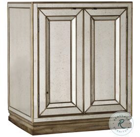 Sanctuary Silver Greige With Amber Glaze Two Door Mirrored Nightstand