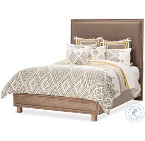 Hudson Ferry Driftwood And Brown Diamond Quilted Queen Upholstered Panel Bed