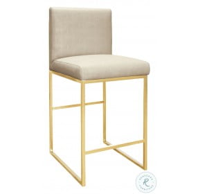 Kingston Beige Faux Shagreen And Brass Counter Height Stool