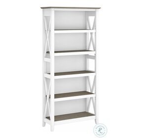 Key West Pure White and Shiplap Gray 5 Shelf Tall Bookcase