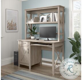 Key West Washed Gray 48" Small Computer Home Office Set With Hutch