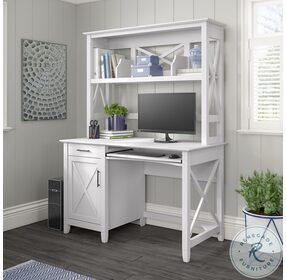 Key West Pure White Oak 48" Small Computer Home Office Set with Hutch