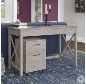 Key West Washed Gray 48" Writing Desk with 2 Drawer Mobile Pedestal