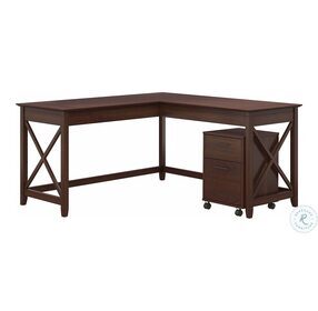 Key West Bing Cherry 60" L Shaped Desk With 2 Drawer Mobile File Cabinet