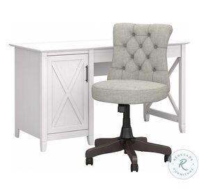 Key West Pure White Oak 54" Computer Desk With Storage And Mid Back Tufted Office Chair