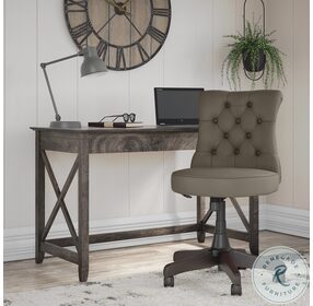 Key West Dark Grey Hickory 48" Writing Desk with Mid Back Tufted Office Chair