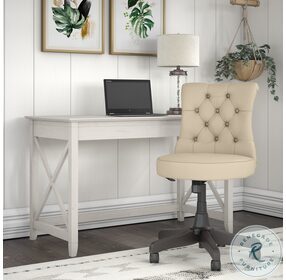 Key West Linen White Oak 48" Writing Desk with Mid Back Tufted Office Chair