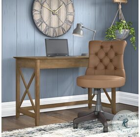 Key West Reclaimed Pine 48" Writing Desk with Mid Back Tufted Office Chair
