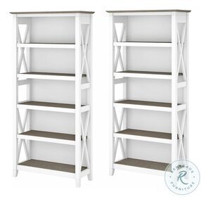 Key West Pure White and Shiplap Gray 2 Piece Bookcase Set