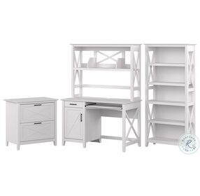 Key West Pure White Oak 48" Small Computer Desk with Hutch Bookcase and Lateral File Cabinet