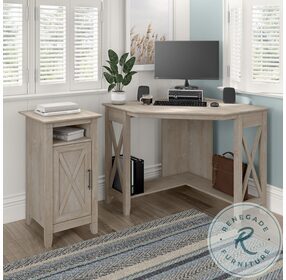 Key West Washed Gray Small Corner Home Office Set With Storage Cabinet
