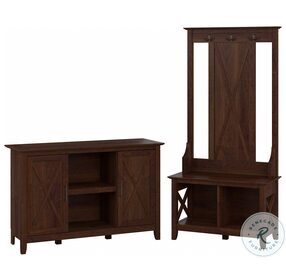 Key West Bing Cherry Entryway Storage Set with Hall Tree Shoe Bench and 2 Door Cabinet