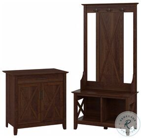 Key West Bing Cherry Entryway Storage Set with Hall Tree Shoe Bench and Armoire Cabinet