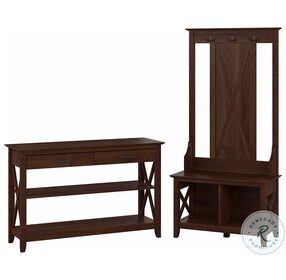 Key West Bing Cherry Entryway Storage Set with Hall Tree Shoe Bench and Console Table