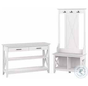 Key West Pure White Oak Entryway Storage Set with Hall Tree Shoe Bench and Console Table