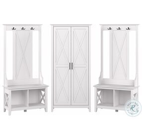 Key West Pure White Oak Entryway Storage Set with Hall Tree Shoe Bench and Tall Cabinet