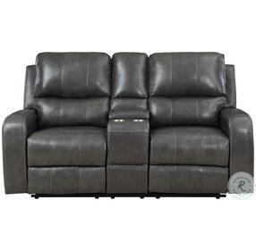 Linton Gray Leather Reclining Console Loveseat With Power Footrest