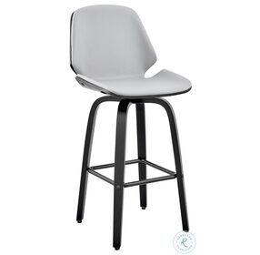 Arabela Gray Faux Leather And Black Wood Swivel 26" Counter Height Stool