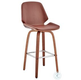 Arabela Brown Faux Leather And Walnut Wood Swivel Counter Height Stool