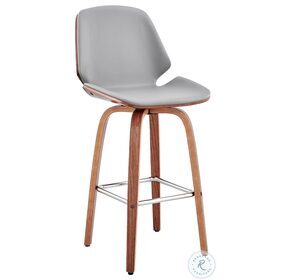Arabela Gray Faux Leather And Walnut Wood Swivel Counter Height Stool