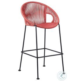 Acapulco Brick Red Rope And Black Steel Outdoor 26" Counter Height Stool