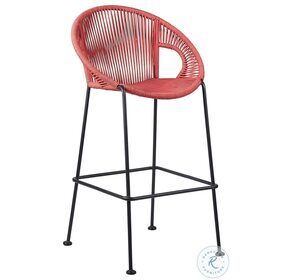 Acapulco Brick Red Rope 30" Indoor Outdoor Steel Bar Stool with Black Rope