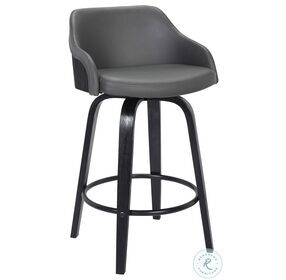 Alec Gray Faux Leather And Black Wood 26" Swivel Counter Height Stool