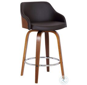 Alec Brown Faux Leather And Walnut Wood 26" Swivel Counter Height Stool