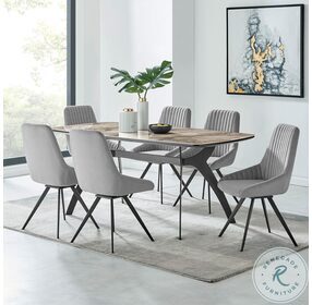 Andes Ceramic And Black Metal Rectangular Dining Room Set with Gray Velvet Swivel Chair